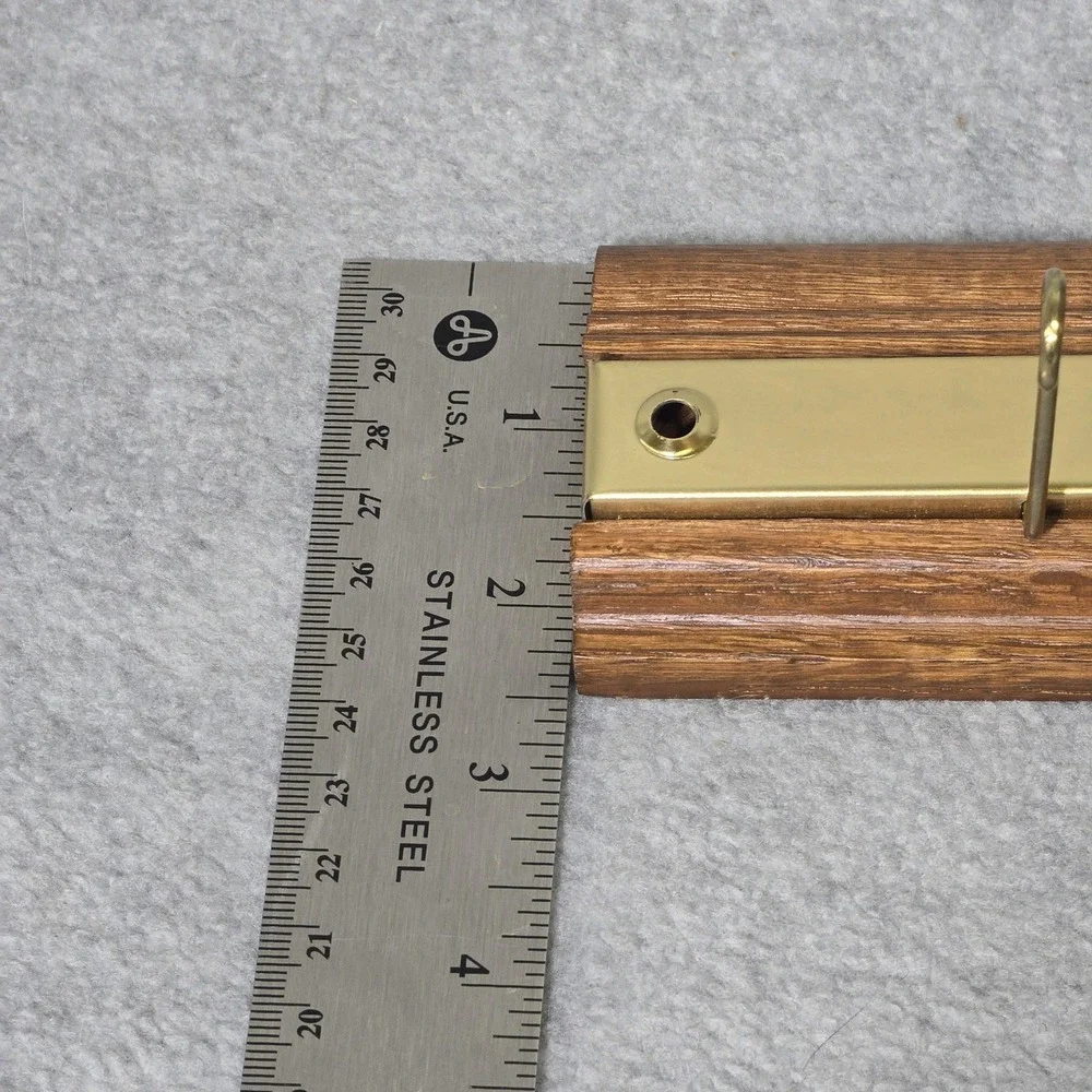 Vintage NOS Oak Wood Brass Tie Rack 12 Arm Wall Mount Necktie Organizer